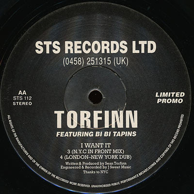 Torfinn Featuring Bi Bi Tapins : I Want It (12", Ltd, Promo)