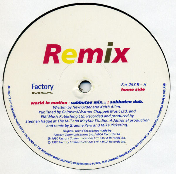 New Order : World In Motion (Remix) (12", Single)