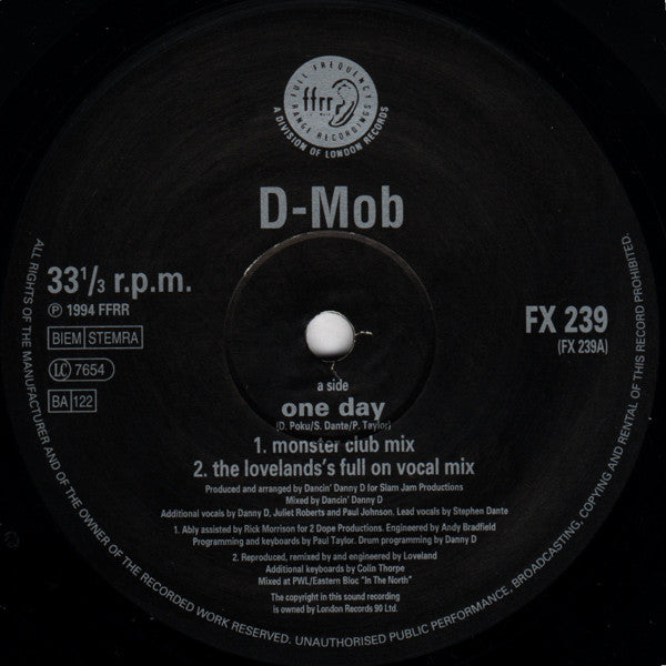 Dancin' Danny D Presents D Mob : One Day (12")