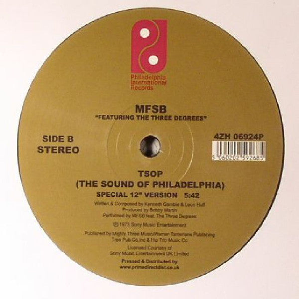 MFSB Featuring The Three Degrees : Love Is The Message / TSOP (The Sound Of Philadelphia)  (12", Single, RE)