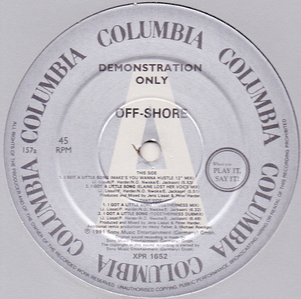 Off-Shore : I Got A Little Song (12", Promo)