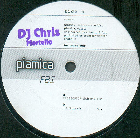 Piamica : FBI (12", Promo)