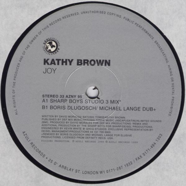 Kathy Brown : Joy (Sharp / Boris Dlugosch Dubs) (12")