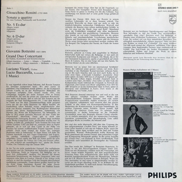 Rossini* / Bottesini* ; I Musici : Sonate A Quattro Nr.5 Und Nr.6 / Grand Duo Concertant (LP)