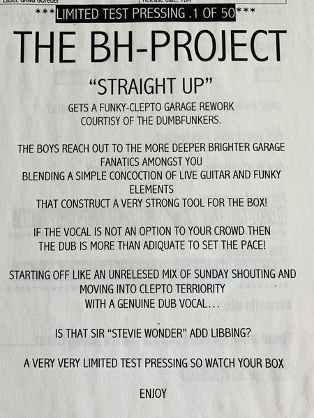 The BH-Project : Straight Up (12", Promo, W/Lbl)