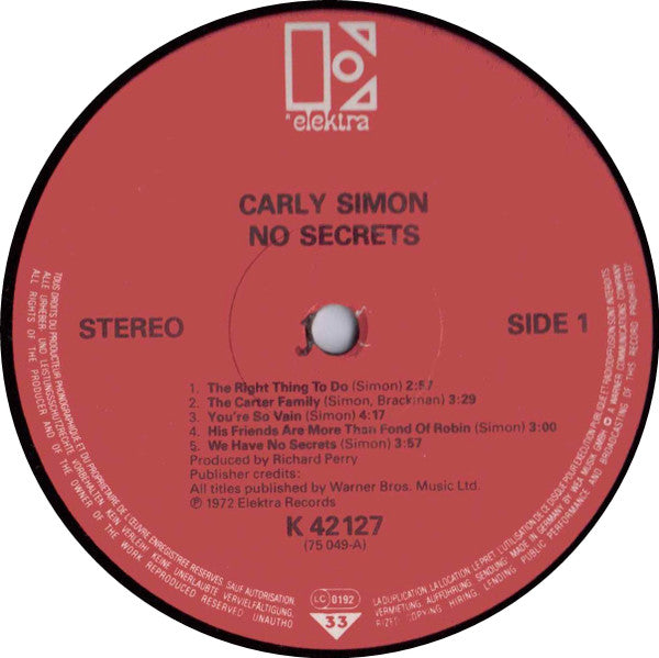 Carly Simon : No Secrets (LP, Album, RE)