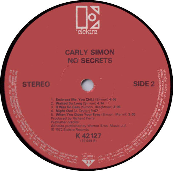 Carly Simon : No Secrets (LP, Album, RE)