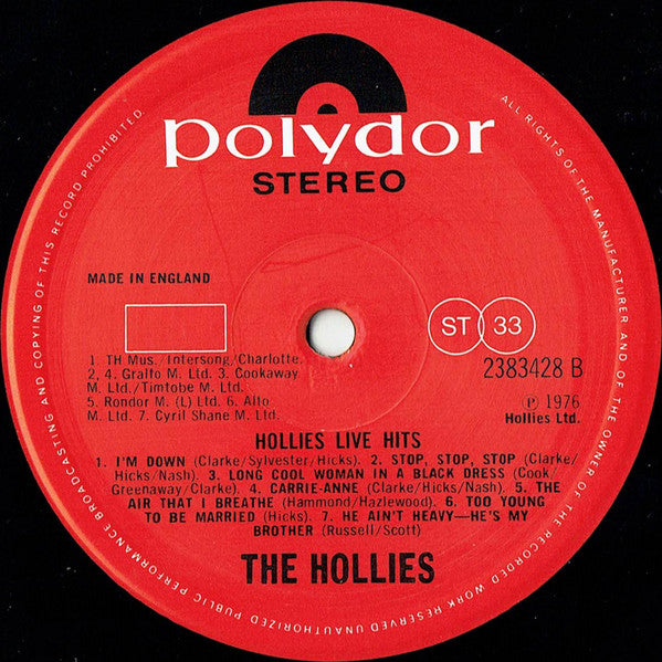 The Hollies : Hollies. Live Hits. (LP, Album)