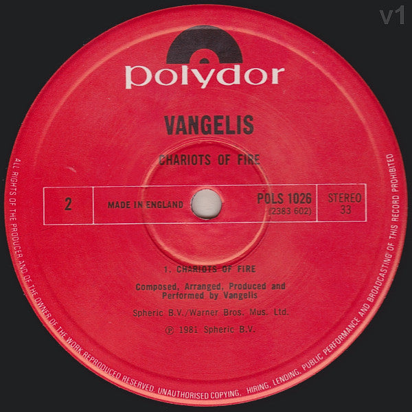 Vangelis : Chariots Of Fire (LP, Album, RE)