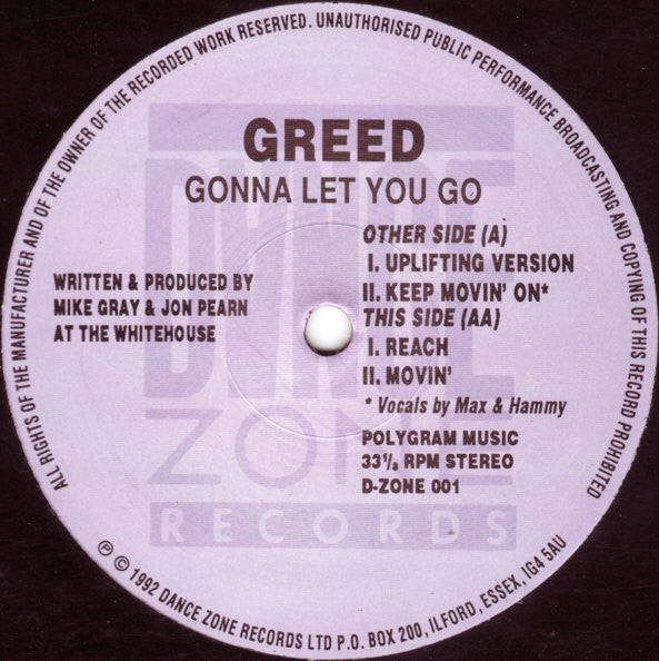 Greed : Gonna Let You Go (12")