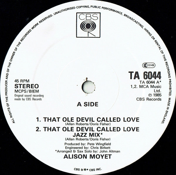 Alison Moyet : That Ole Devil Called Love (12", Single, Dam)