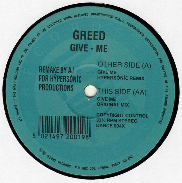 Greed : Give - Me (Hypersonic Remake) (12", Single)