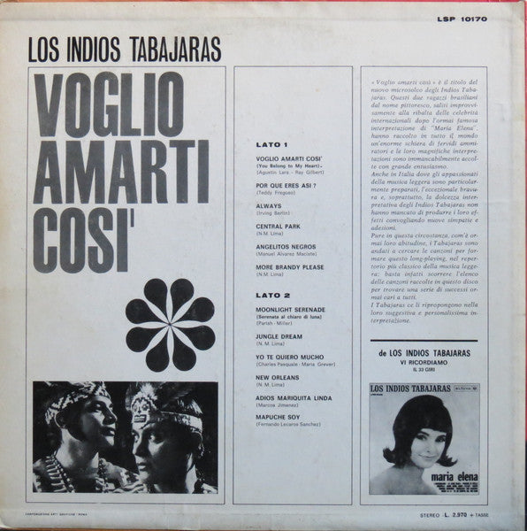 Los Indios Tabajaras : Voglio Amarti Così (LP, Album)