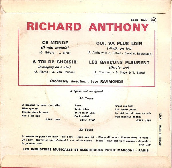Richard Anthony (2) : Ce Monde (7", EP)