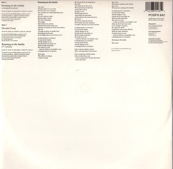 Level 42 : Running In The Family (12", Single)