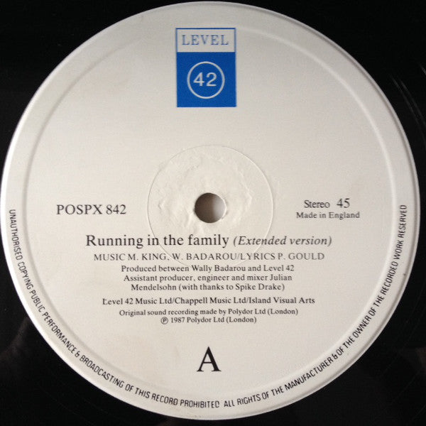 Level 42 : Running In The Family (12", Single)