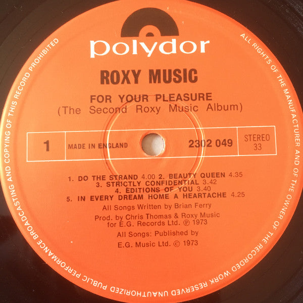 Roxy Music : For Your Pleasure (LP, Album, RE, Gat)