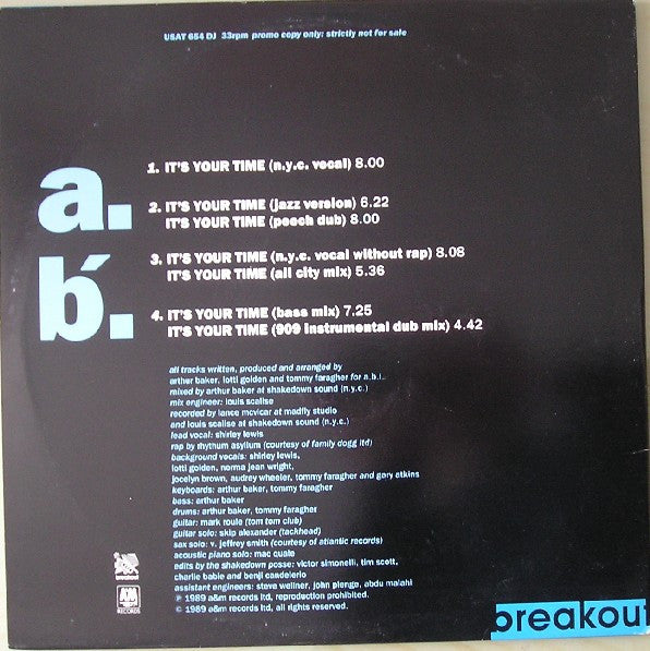 Arthur Baker And The Backbeat Disciples : It's Your Time (2x12", Single, Promo, Gat)