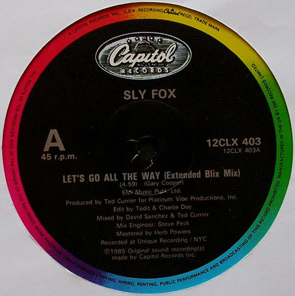 Sly Fox : Let's Go All The Way (12", Single)