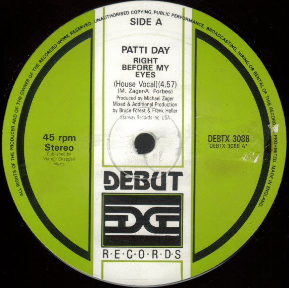 Patti Day : Right Before My Eyes (12")