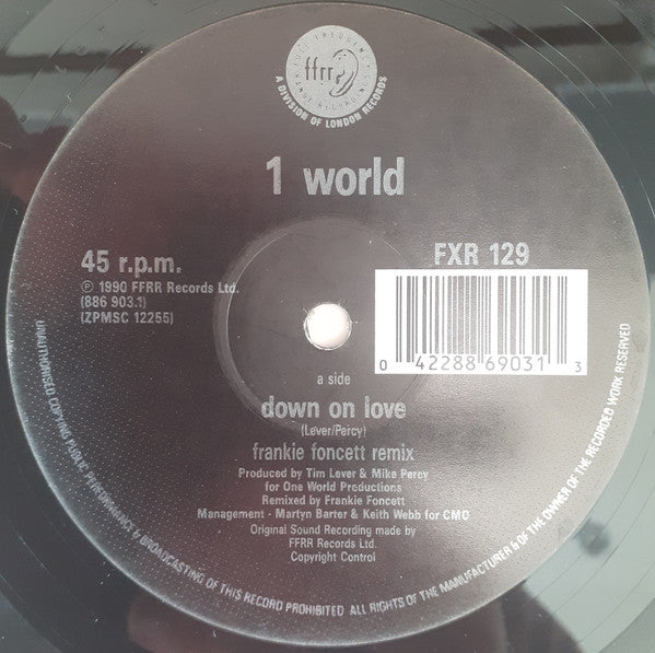 1 World : Down On Love (Remix) (12")