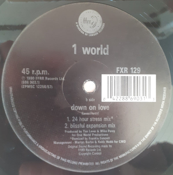 1 World : Down On Love (Remix) (12")