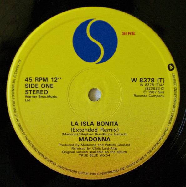 Madonna : La Isla Bonita (12", Single)