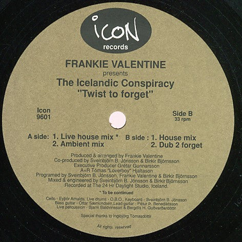Frankie Valentine Presents The Icelandic Conspiracy : Twist To Forget (12")