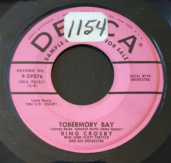 Bing Crosby With John Scott Trotter And His Orchestra : Tobermory Bay / The River (Sciummo) (7", Single, Promo)