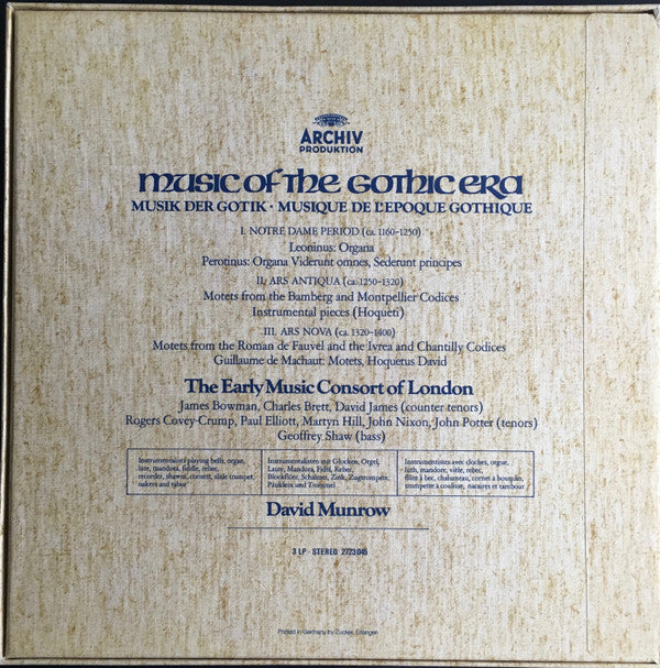 The Early Music Consort Of London / David Munrow : Music Of The Gothic Era = Musik Der Gotik = Musique De L'Epoque Gothique (3xLP + Box)
