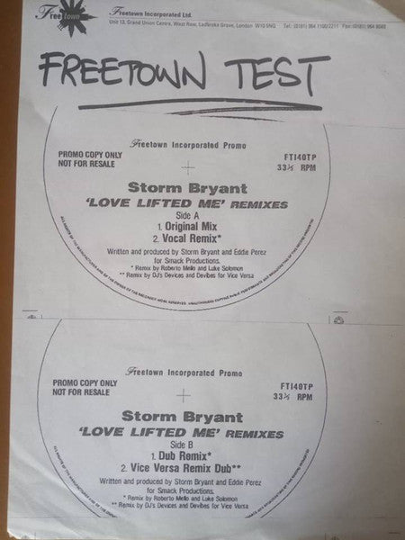 Storm Bryant : Love Lifted Me (Remixes) (12", Promo)