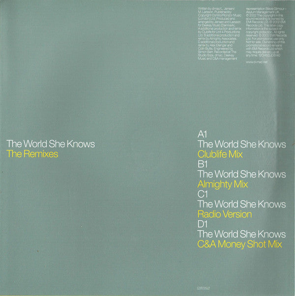 dmac (2) : The World She Knows (The Remixes) (2x12", Promo)