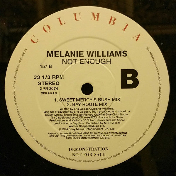 Melanie Williams : Not Enough? (12", Promo)