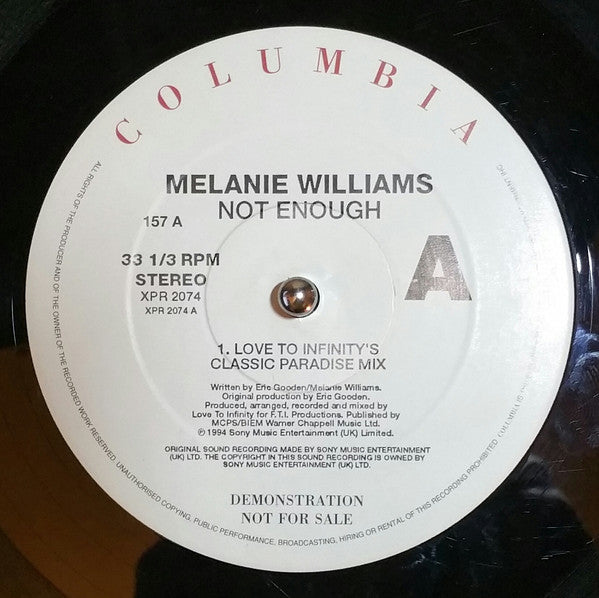 Melanie Williams : Not Enough? (12", Promo)