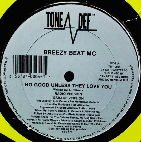 Breezy Beat MC : No Good Unless They Love You (12", Blu)