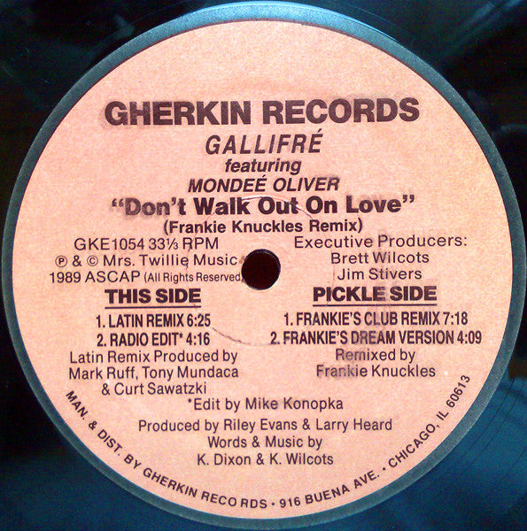 Gallifré Featuring Mondeé Oliver : Don't Walk Out On Love (Frankie Knuckles Remix) (12")