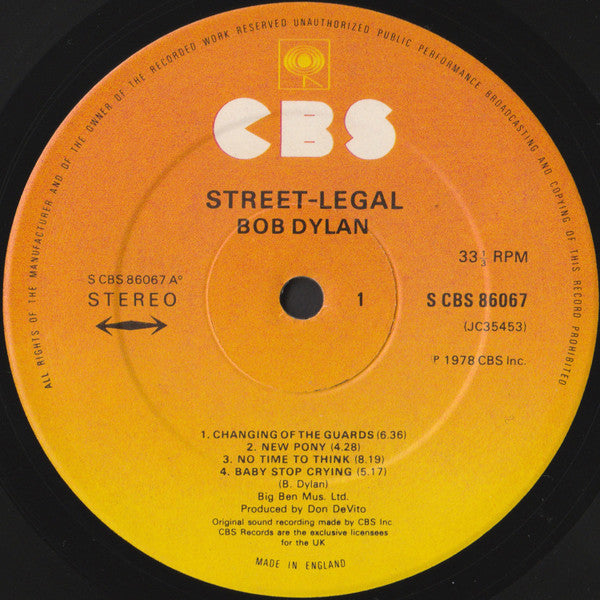 Bob Dylan : Street-Legal (LP, Album, Sun)