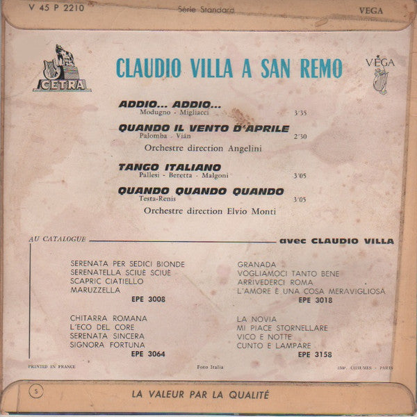 Claudio Villa : A San Remo (7", EP)
