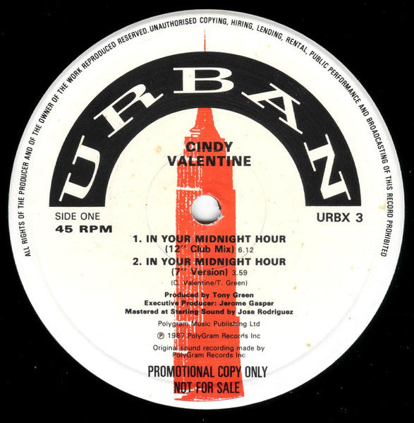 Cindy Valentine : In Your Midnight Hour (12", Promo)
