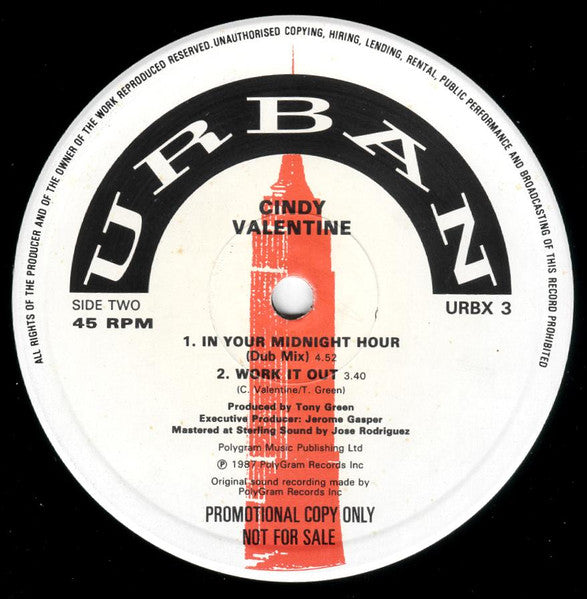 Cindy Valentine : In Your Midnight Hour (12", Promo)