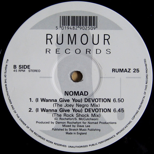 Nomad : (I Wanna Give You) Devotion (The Remixes) (12")