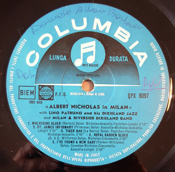 Albert Nicholas With Lino Patruno & His Dixieland Jazz And Milan & Riverside Dixieland Band* : Albert Nicholas in Milan (LP, Album, Mono)