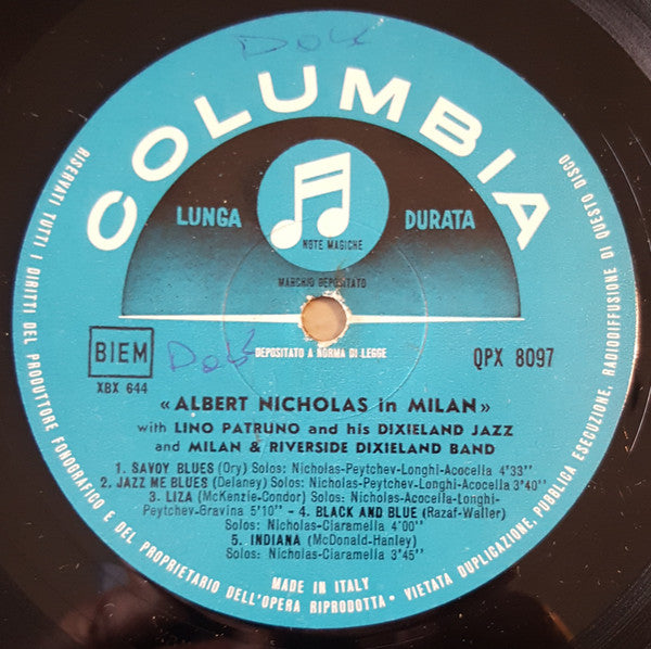 Albert Nicholas With Lino Patruno & His Dixieland Jazz And Milan & Riverside Dixieland Band* : Albert Nicholas in Milan (LP, Album, Mono)