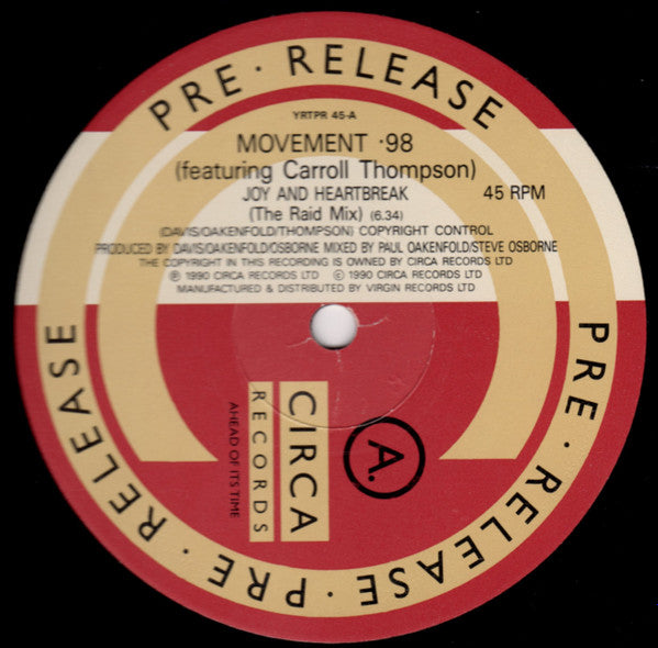 Movement 98 Featuring Carroll Thompson : Joy And Heartbreak (2x12", Promo, Gat)