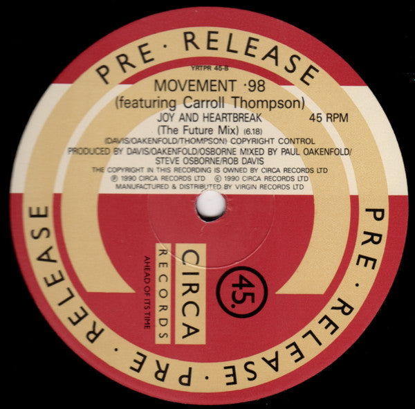 Movement 98 Featuring Carroll Thompson : Joy And Heartbreak (2x12", Promo, Gat)