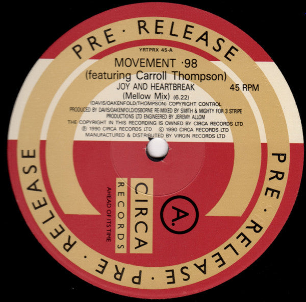 Movement 98 Featuring Carroll Thompson : Joy And Heartbreak (2x12", Promo, Gat)