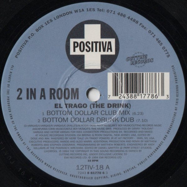 2 In A Room : El Trago (The Drink) (12", Single, Art)