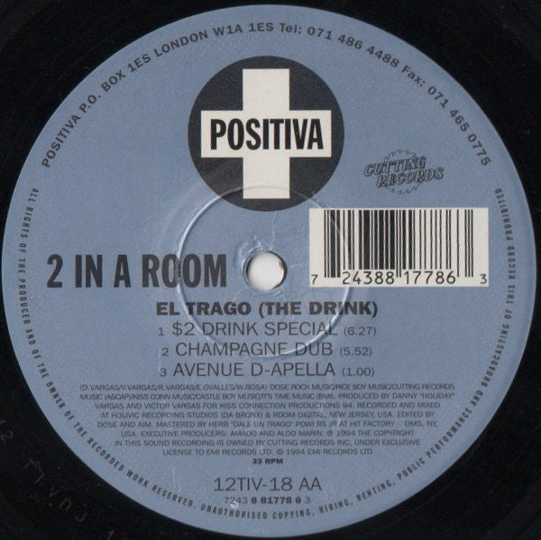 2 In A Room : El Trago (The Drink) (12", Single, Art)