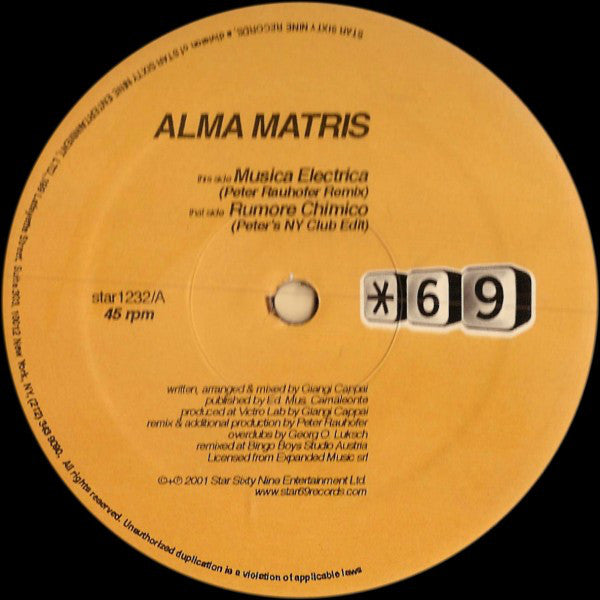 Alma Matris : Musica Electrica / Rumore Chimico (12")
