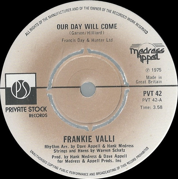 Frankie Valli : Our Day Will Come (7")